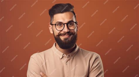 Premium Photo A Man With Glasses And A Beard Stands With His Arms