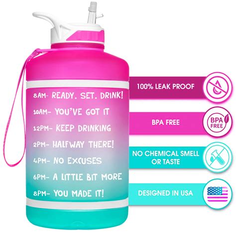 Hydromate Gallon Water Bottle With Times To Drink Marked Hourly Bpa