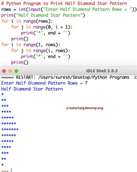 Python Program To Print Half Diamond Star Pattern