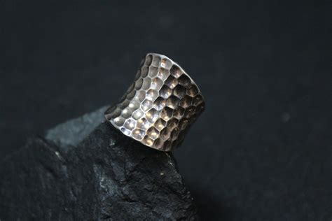 Sterling Silver Hammered Concave Ring Wide Sterling Silver Ring