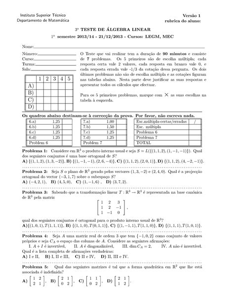 Prova Dezembro Quest Es Instituto Superior Tecnico