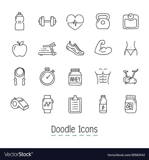 Doodle Health And Fitness Icons Royalty Free Vector Image