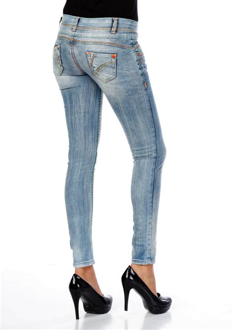 Cipo Baxx Damen Jeans Stretch Slim Fit Hose H Ftjeans Dicke Neon