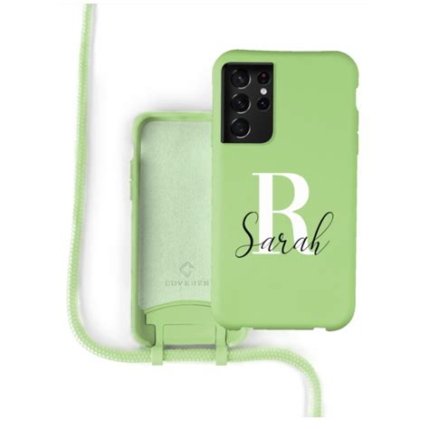 Silicone Case Met Koord Samsung Galaxy S21 Ultra Lichtgroen Initial