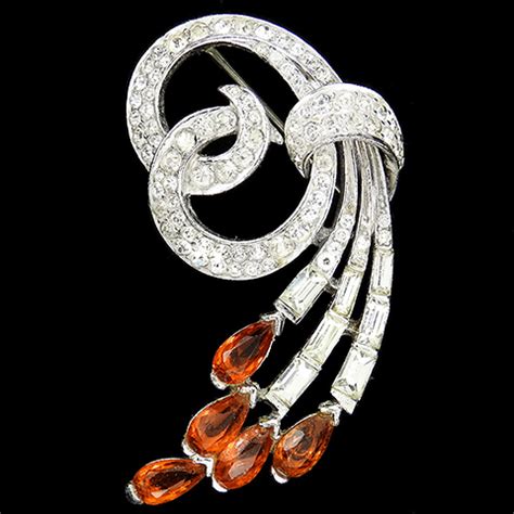 Mb Boucher Pave And Baguettes Bow Swirl With Teardrop Citrines Pin