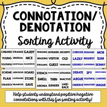 connotationdenotation card sorting  matching activity sorting