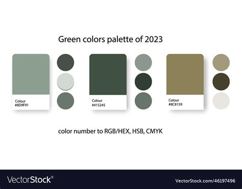 Green colors palette of 2023 trend color guide Vector Image