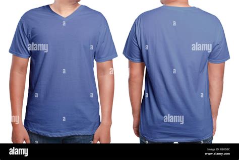 Blue T Shirt Mock Up Front And Back View Isolated Male Model Wear