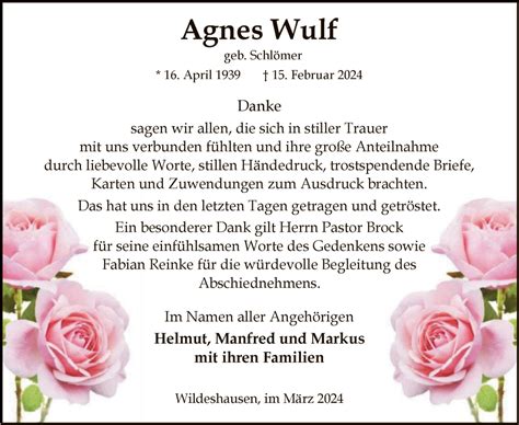 Traueranzeigen Von Agnes Wulf Trauer Kreiszeitung De