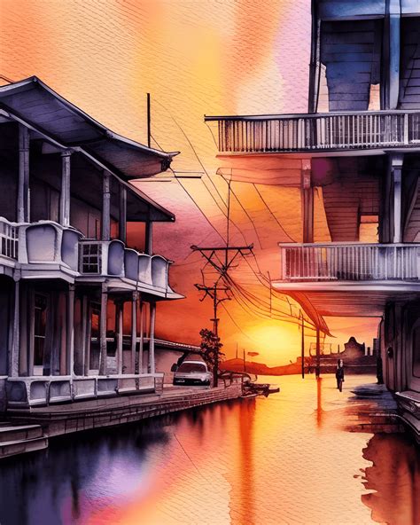 Eastern City Aquarel Zonsondergang · Creative Fabrica