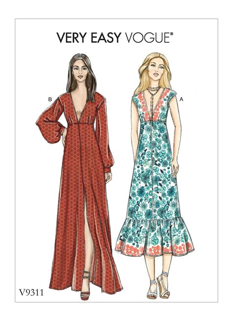 Easy Vogue Sewing Pattern For Womens Dress Maxi Dress Pattern Deep V Neckline Dress Vogue