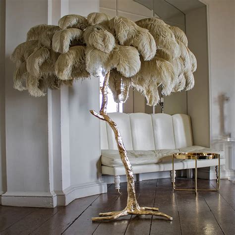 Northern Ostrich Feather Gold Copper Brass Resin Floor Lamp Tripot Standing Lamps For Living