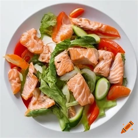 Spicy Salmon Salad On A White Background On Craiyon