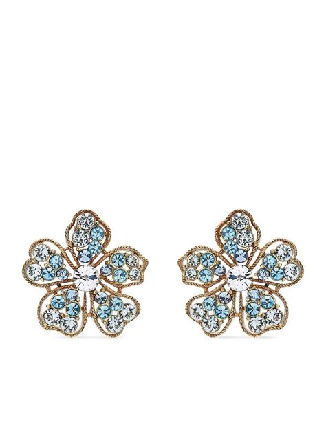 Oscar De La Renta Flower Shaped Embellished Earrings Farfetch