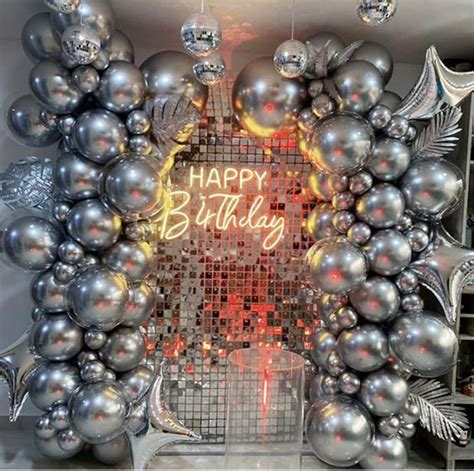 Chrome Metallic Silver Balloon Garland Arch Kit With D Laser Disco