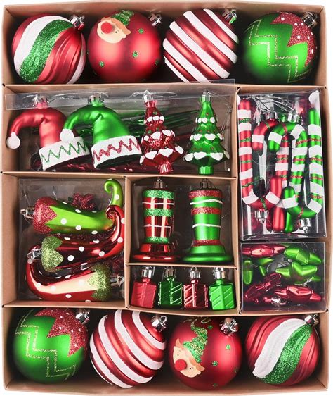 Amazon Valery Madelyn Christmas Ball Ornaments 80ct Elf Red Green