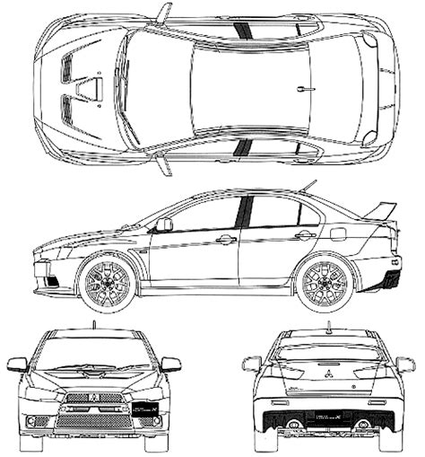 2008 Mitsubishi Lancer Evolution X Sedan V2 Blueprints Free Outlines