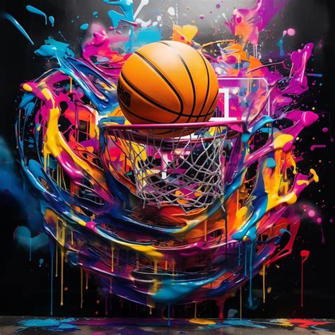 Premium Photo Arafed Basketball Ball In A Basket With Colorful Paint