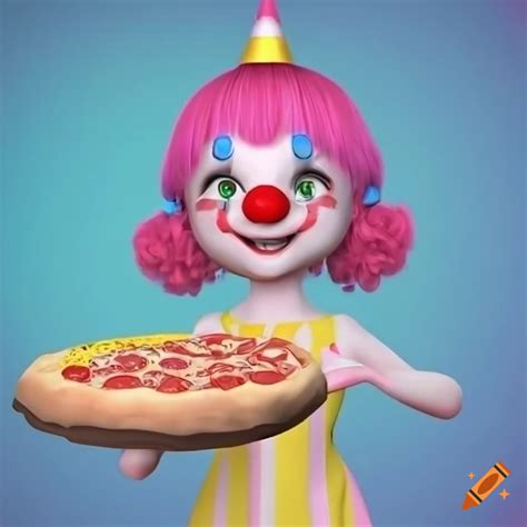 3d Cartoon Of A Smiling Clown Girl With Pizza On Craiyon