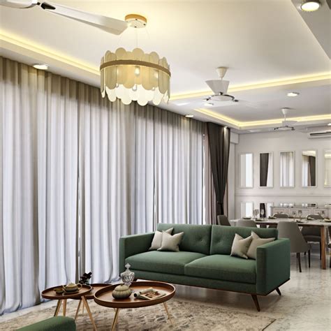 Single Layered False Ceiling Design With A Chandelier Livspace