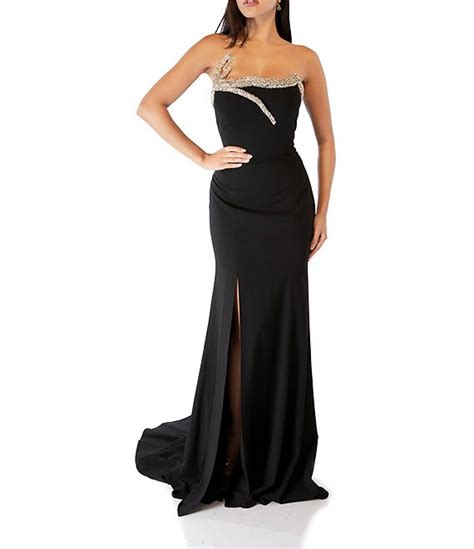 Terani Couture Beaded Trim Strapless Mermaid Gown Dillards