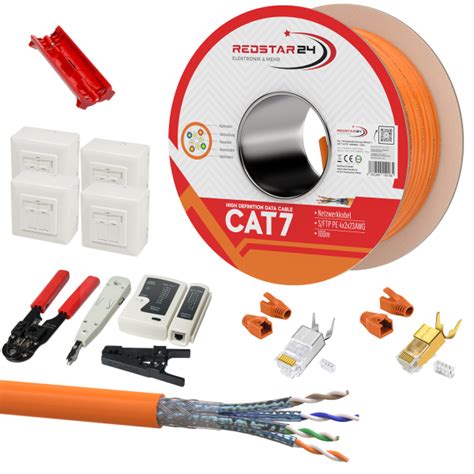 Netzwerk Werkzeug Set 10x Rj45 Stecker Cat 7 Crimpzange Lan 27 90