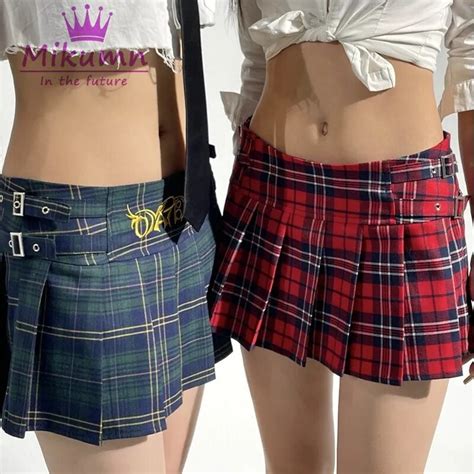 Harajuku Adrette Plaid Gefaltete R Cke Frauen Y2k Sthetische Metall