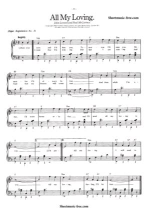 All My Loving - The Beatles Free Piano Sheet Music PDF