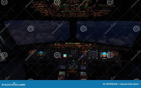 Airplane Cockpit, Inflight during Night Time Stock Illustration ...