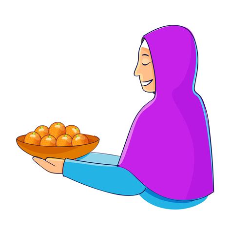 Side View Of Islamic Woman Holding Laddu Plate On White Background