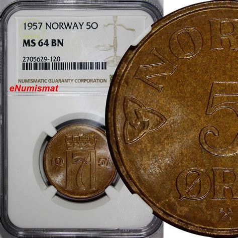 Bronze Norway Haakon Vii Ore Ngc Ms Bn Last Year Type Km