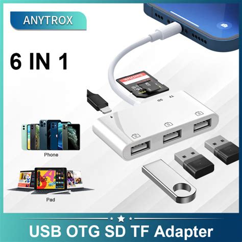 Anytrox Lightning To Usb3 Camera Adapter 6in1 With Charging Port Otg With Sdtf Sd Memory Card