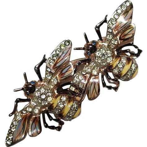 Coro Craft Sterling Enamel Rhinestone Queen Bees Duette 1940 S Insect