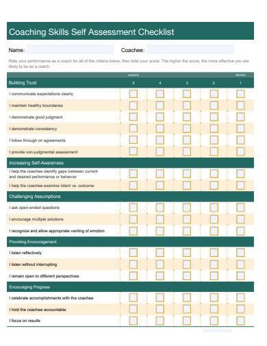 Free 4 Coaching Skills Checklist Samples In Pdf Doc