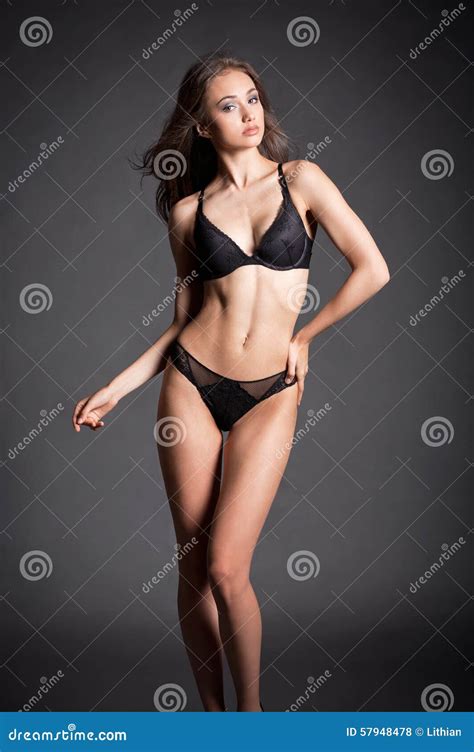 Fit Slender Sensual Lingerie Brunette Stock Photo Image Of Elegant