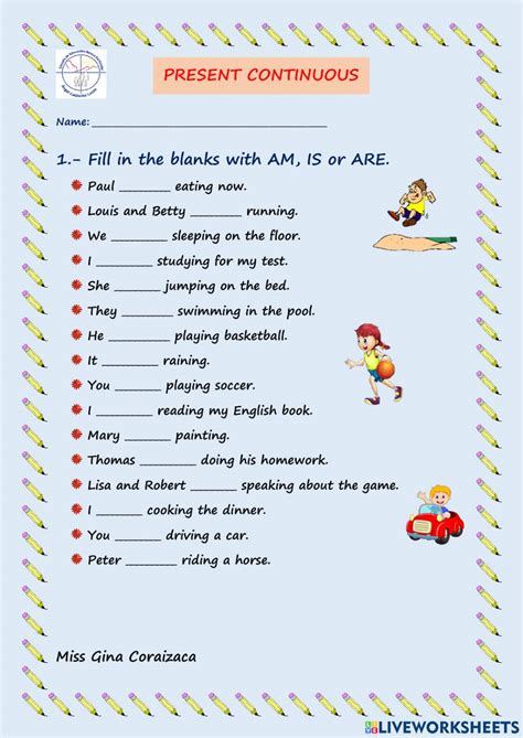 Present Continuous Tense Activity For Elemental Grade 3