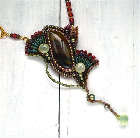 Art Nouveau Necklace Beaded Necklace Beadwork Jewelry Etsy Bead