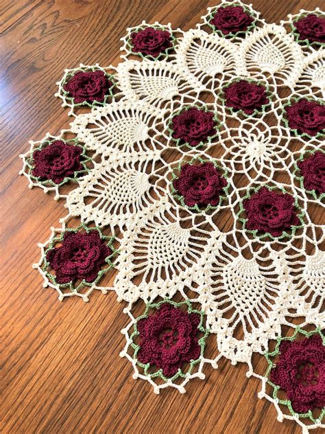 Crochet Doily Made To Order Crochet Floral Doily 19 1 2 Etsy Canada