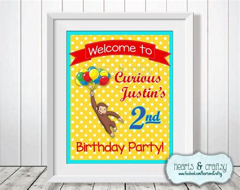 Curious George Birthday Welcome Sign DIY Personalized Printable Any Age ...