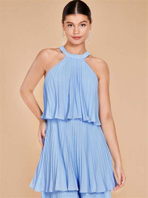 Shein Belle Solid Pleated Halter Neck Bridesmaid Dress Shein Usa