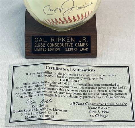 Lot Cal Ripken Jr Consecutive Games Autographed Limited