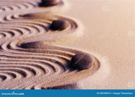 Meditation Zen Garden With Stones On Sand Stock Image Image Of Rock