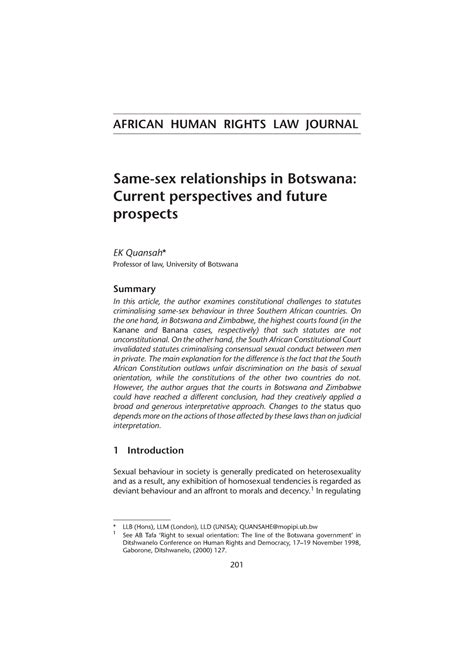 Same Sex Relationships In Botswana African Human Rights Law Journal