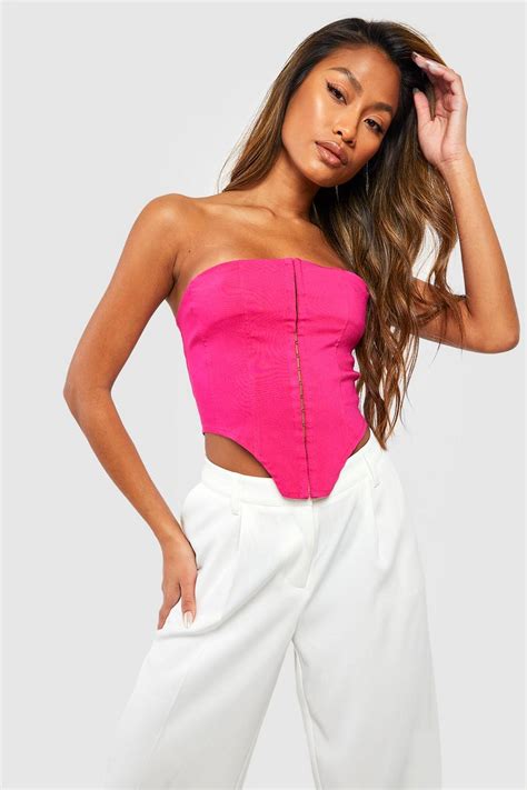 Hot Pink Bengaline Hook And Eye Corset Top Boohoo Uk