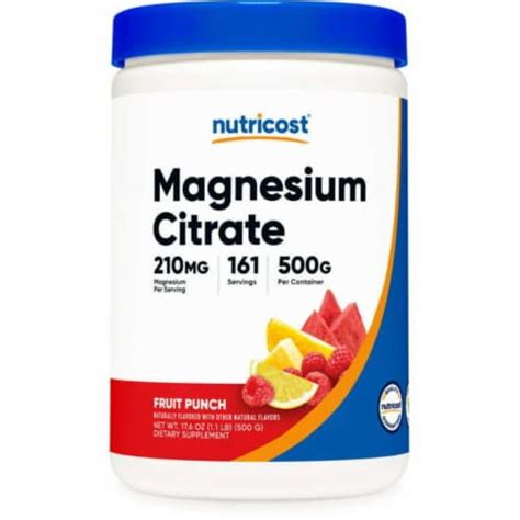 Nutricost Magnesium Citrate Powder Fruit Punch Flavor 500g Unlock Magnesium Benefits 1 Ct