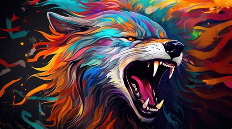 The Image Shows A Colorful Artistic Depiction Of A Wolf With A Vibrant