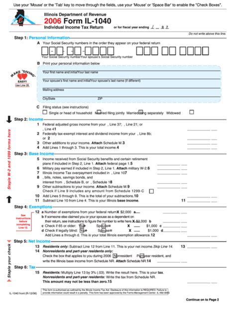 Illinois 1040 Form Printable Printable Forms Free Online