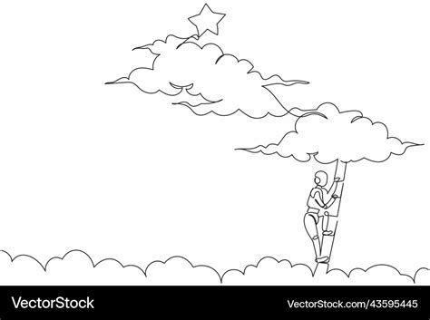 Single Continuous Line Drawing Robot Climbing Vector Image