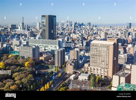 Japan, Honshu, Tokyo, City Skyline and Mt.Fuji in distance Stock Photo ...