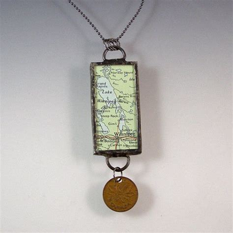 Winnipeg Vintage Map And Coin Pendant Necklace